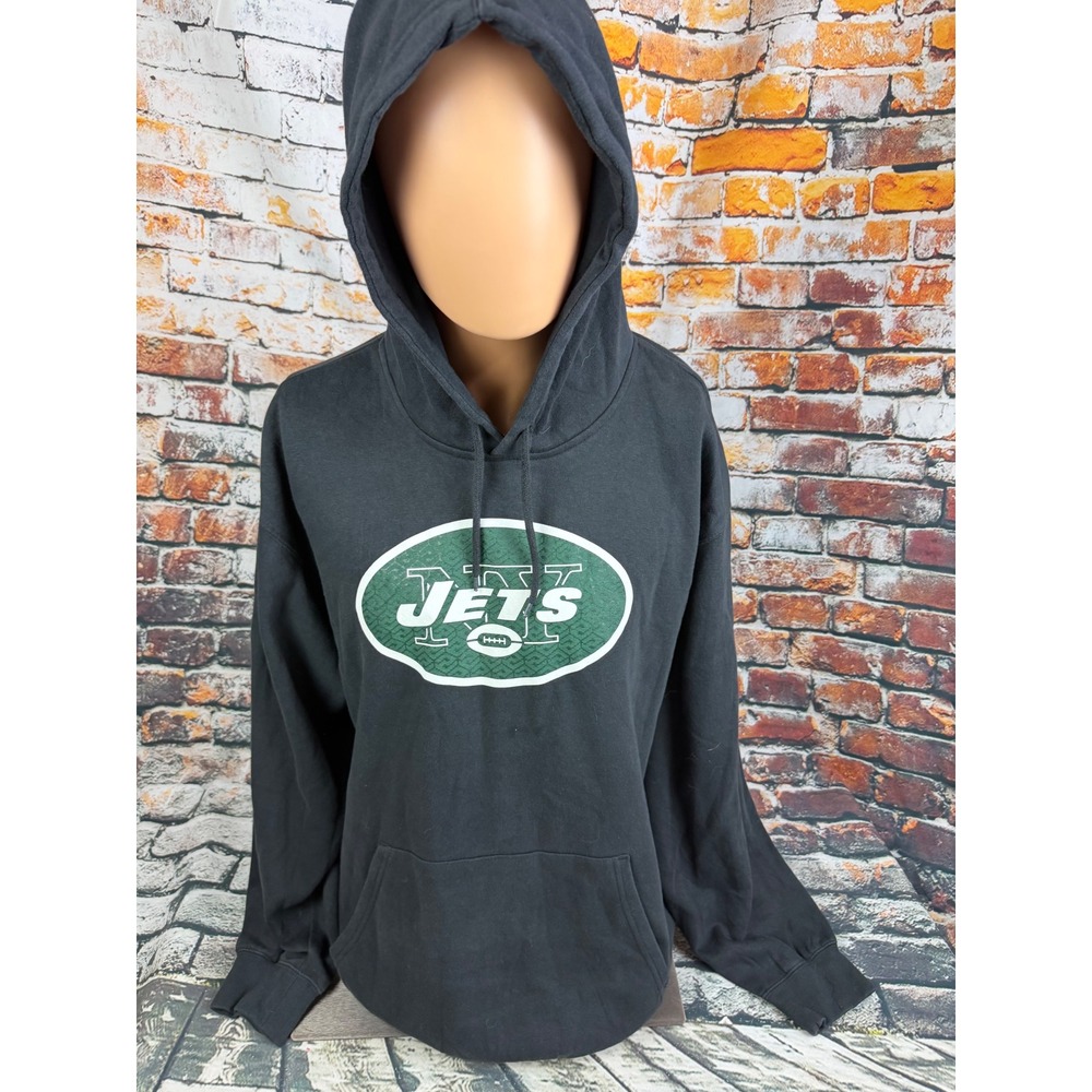 Majestic New York Jets Hoodie Mens 2XL Black Pullover Sweatshirt NFL Football